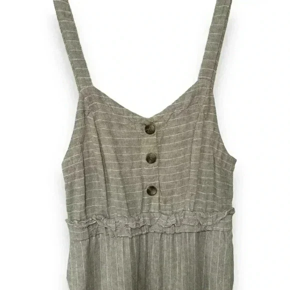 Romeo & Juliet Couture Tan Striped Linen Blend Jumpsuit Adjustable strap size Lg - Picture 5 of 16